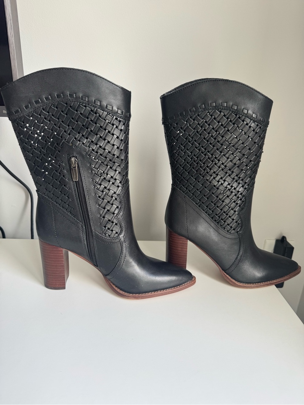 Vince Camuto Emmelia Woven Leather Western Boots – Black – Size 8.5 - Never worn